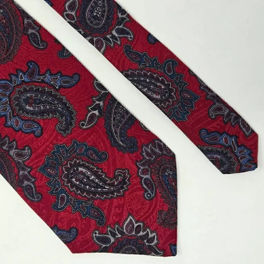ENRICO GUCCINI USA SILK TIE RED GREEN CLASSIC PAISLEY JACQUARD SATIN 3.5